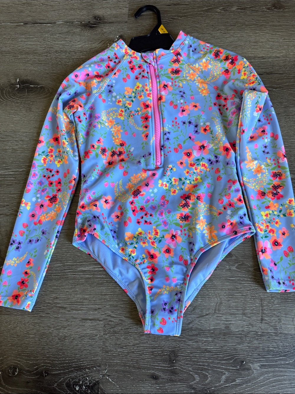 Girls' Long Sleeve Floral Rash Guard Swimsuit - Light Blue